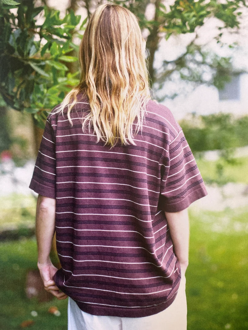 Short Sleeve Slouchy T-Knit in Dark Brown Stripe