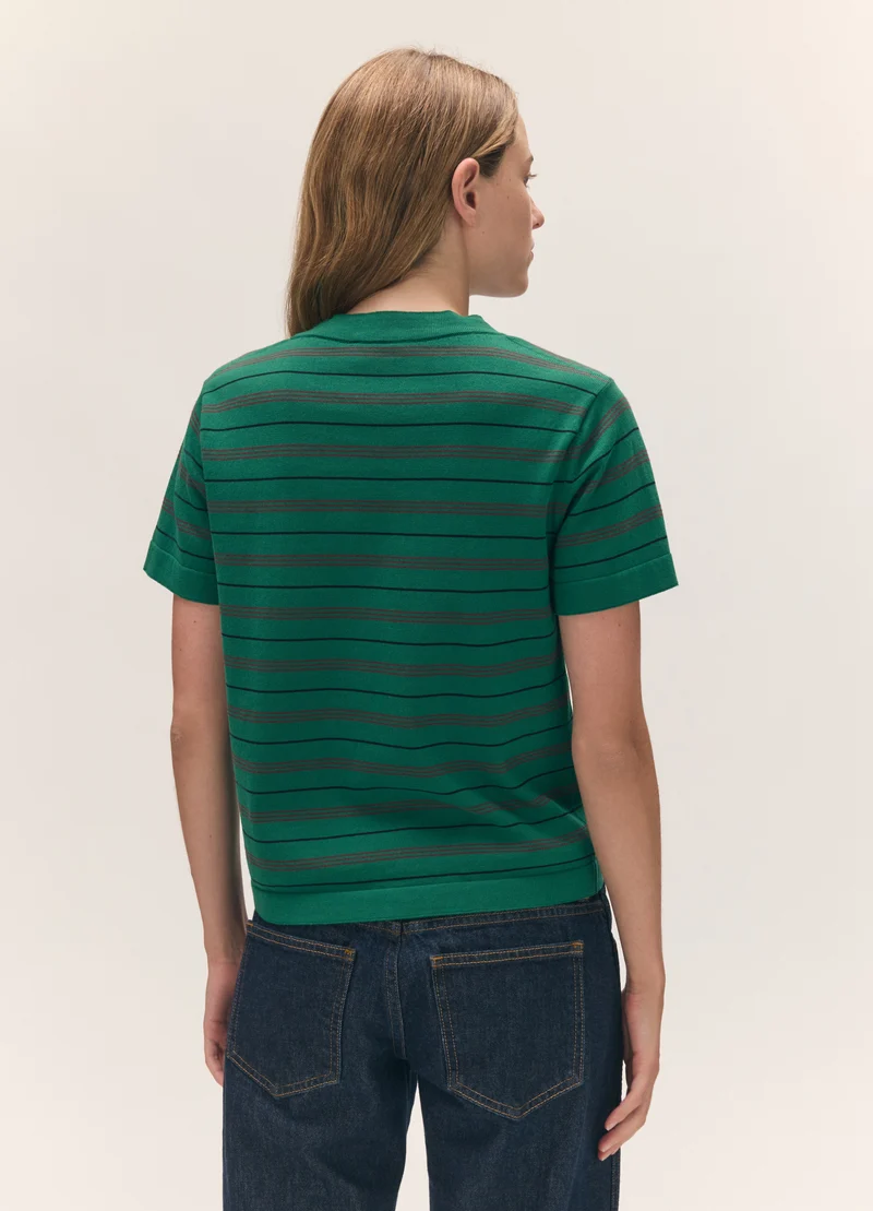 Short Sleeve Shrunken T-Knit in Green Stripe