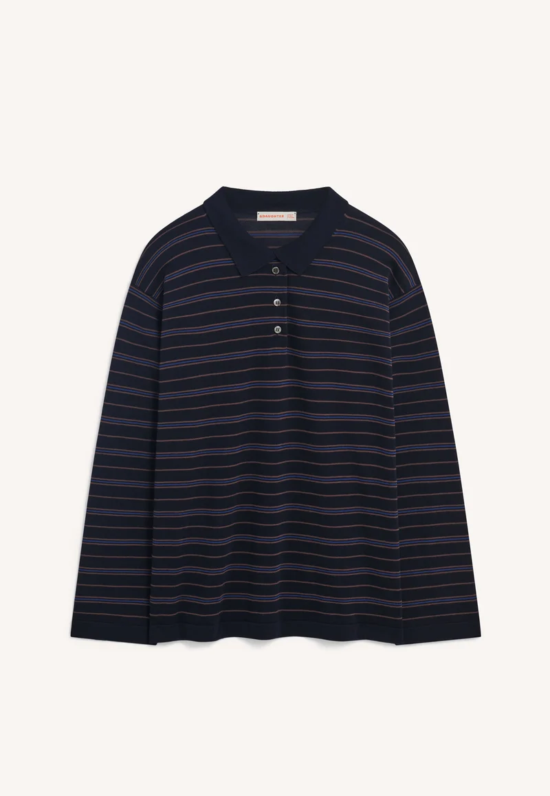 Long Sleeve Polo T-Knit in Midnight Stripe
