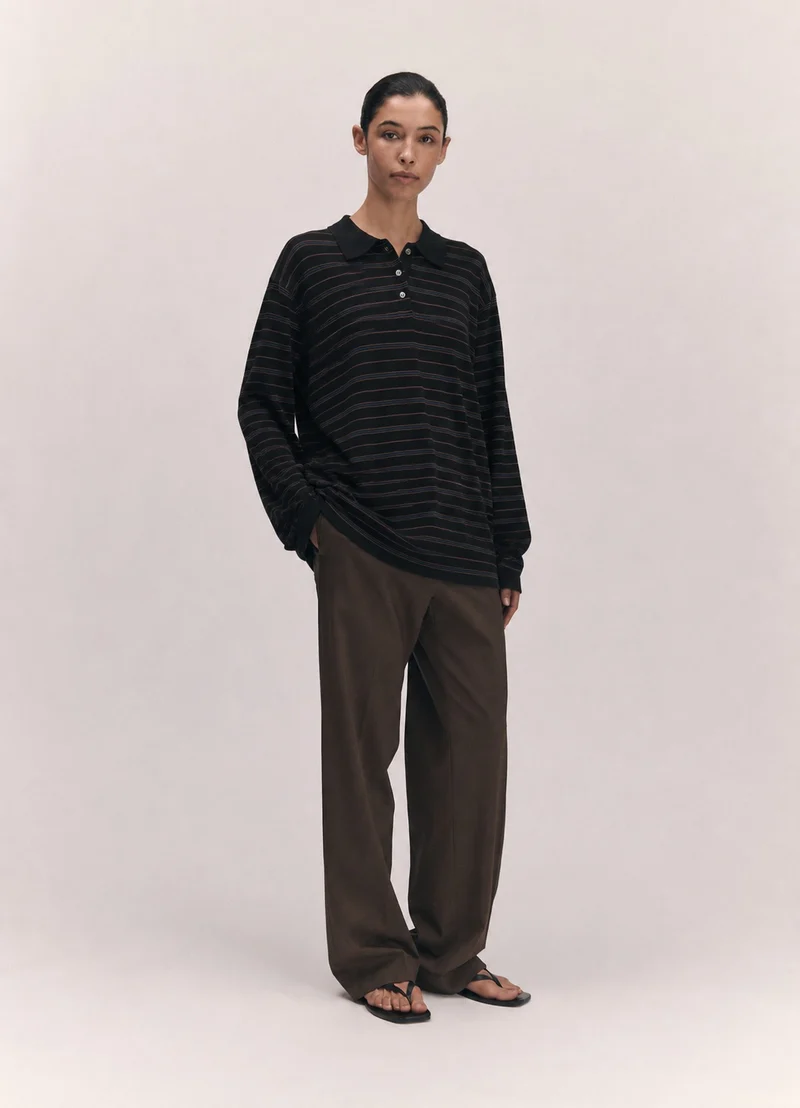 Long Sleeve Polo T-Knit in Midnight Stripe