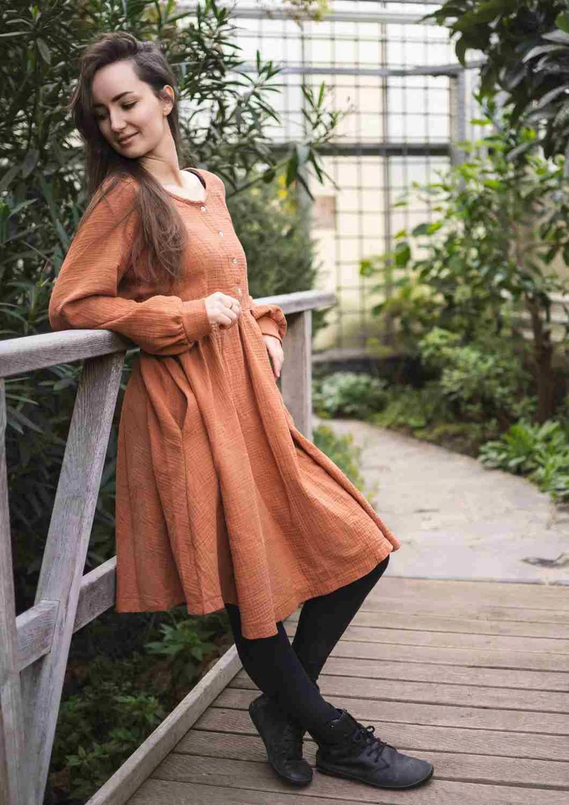 Midi Musselin Kleid Damen "Cosmea", lange Ärmel