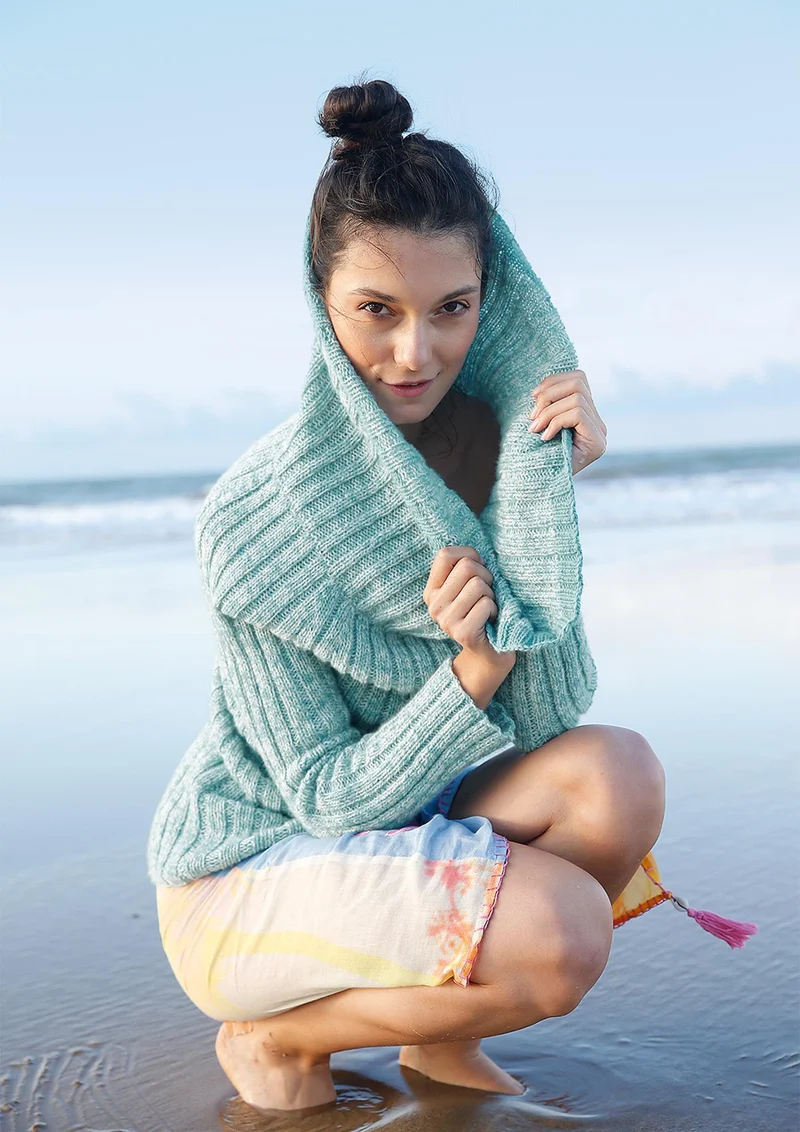 Rippenpullover mit großem Kragen
