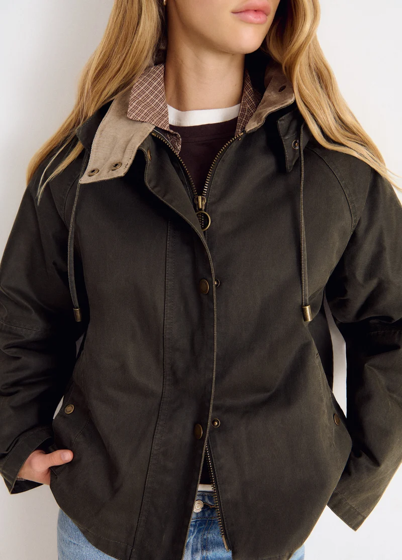Waxed hooded jacket