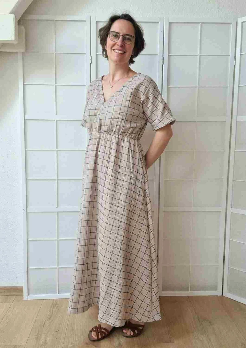 Boho Musselin Kleid Damen "Hyazinthe" mit weiten Kimonoärmeln