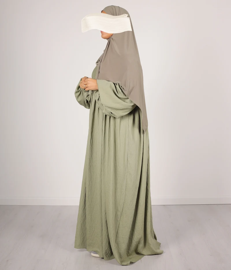 Abaya Leinen Puffärmel Madaya - Vintage Grün