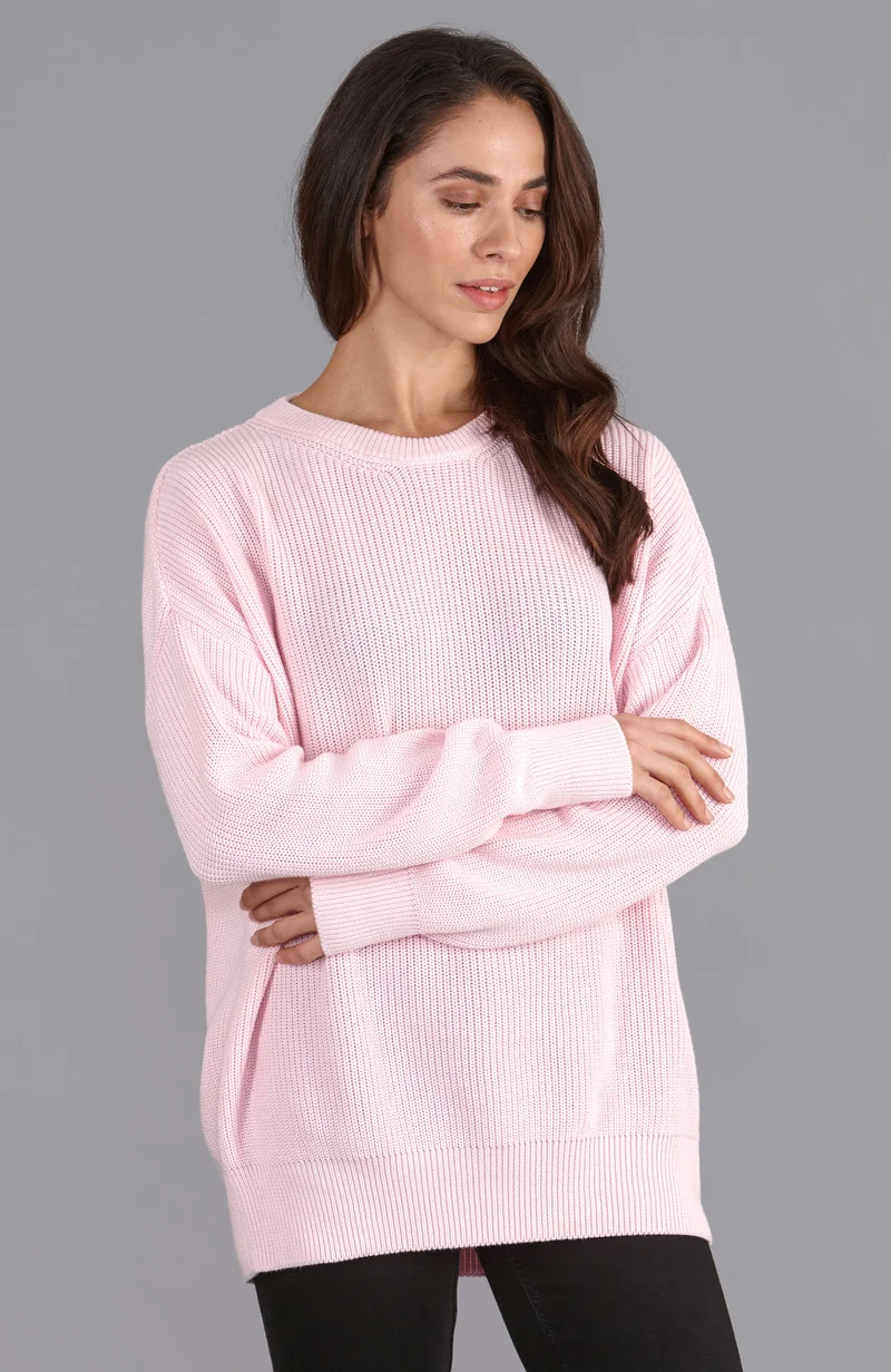 Gerippter Damenpullover mit Rundhalsausschnitt aus 100 % Baumwolle
