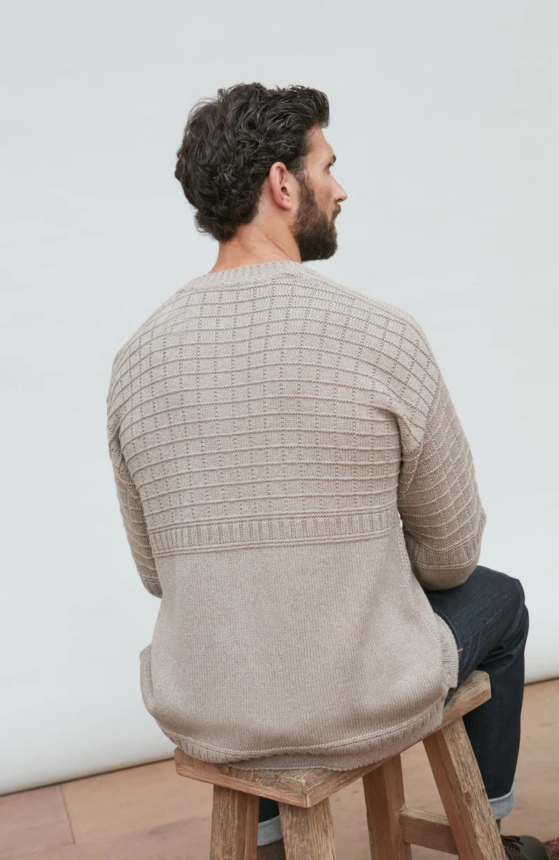 Mens Midweight Cotton Grid Knit Gansey Jumper