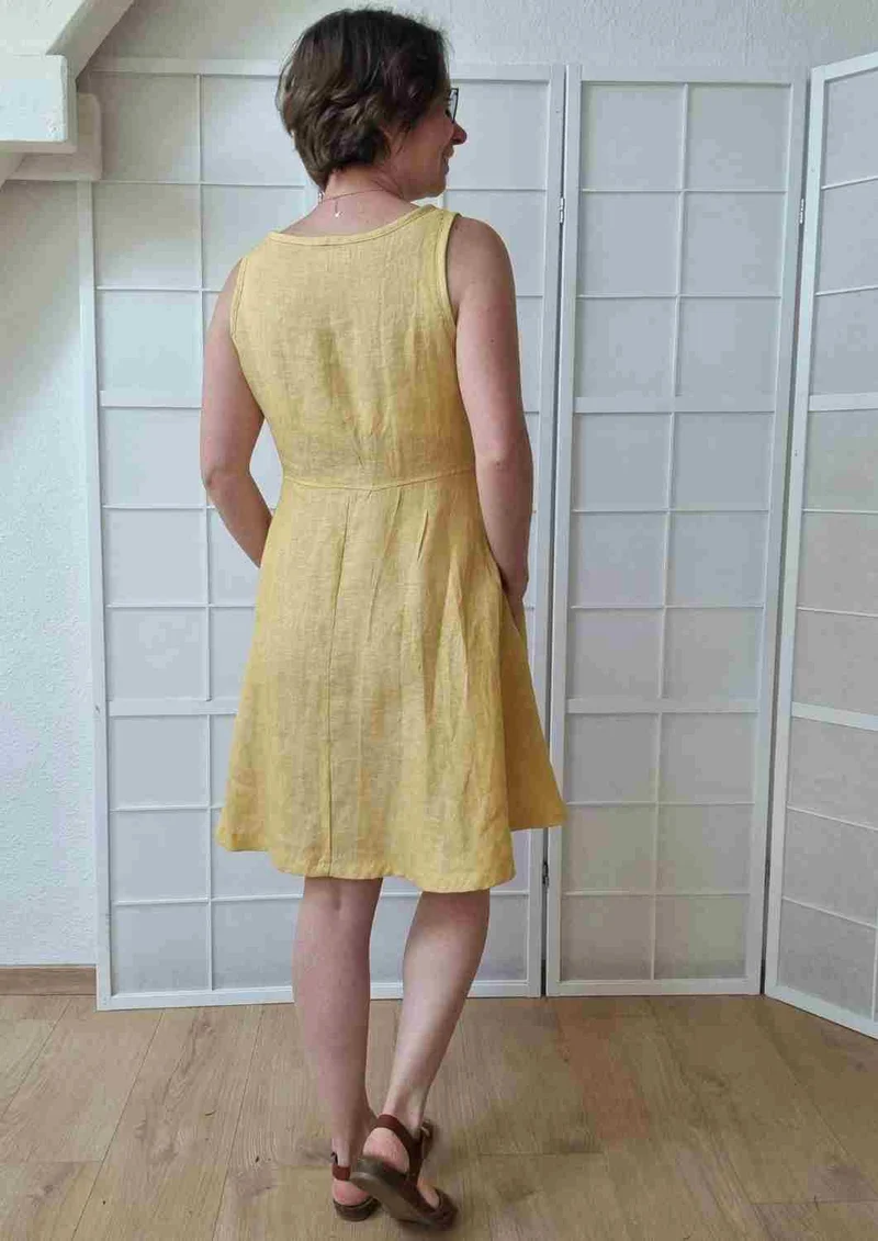 versandbereit: Ärmelloses Leinen Kleid Damen "Hortensie", S, M, L, XL, gelb meliert