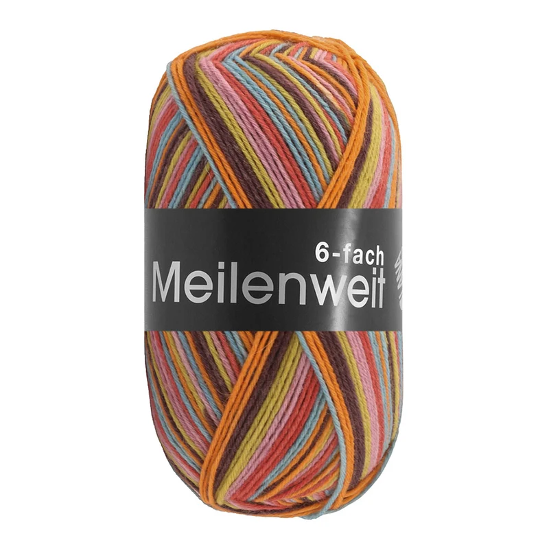 Lana Grossa Meilenweit 6-fach 150 Granita 9698 Mokka/Orange/Türkis/Rostrot/Beige/Senf