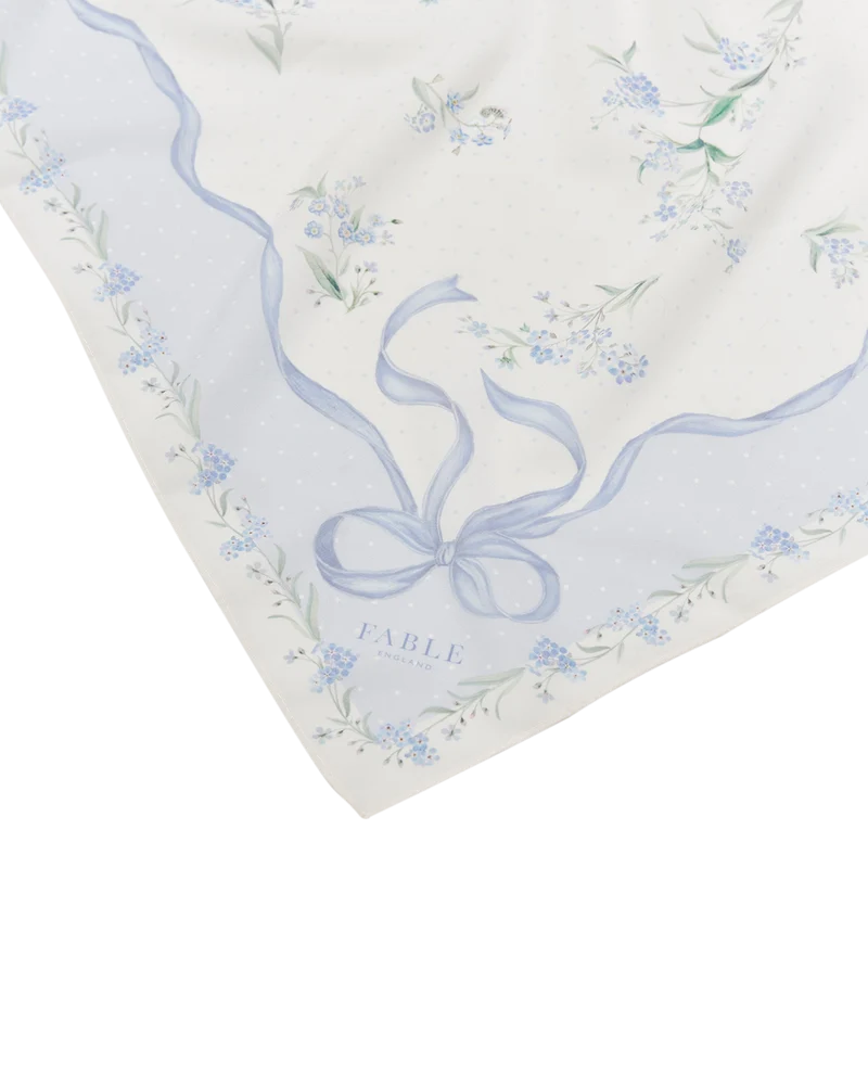Bow & Floral Square Scarf in Blue