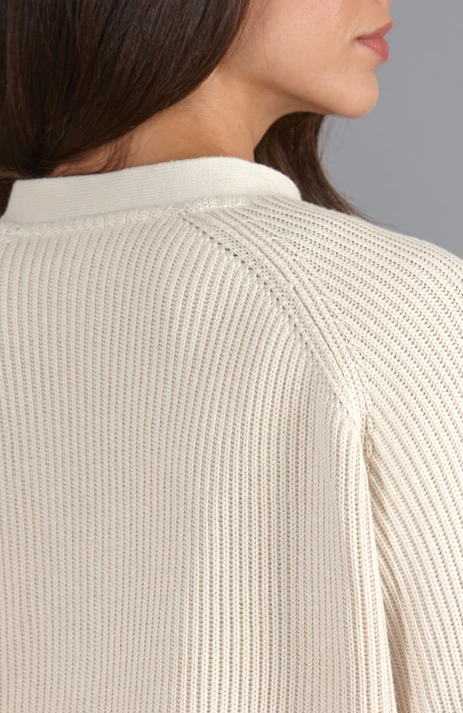 Übergroßer, gerippter Damen-Cardigan aus 100 % Baumwolle mit V-Ausschnitt