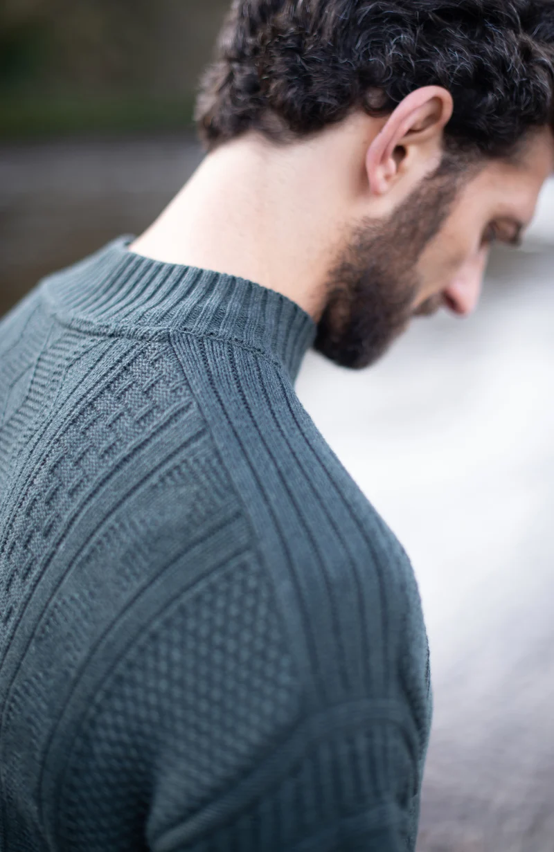 Mens Midweight Cotton Mock Neck Gansey Jumper