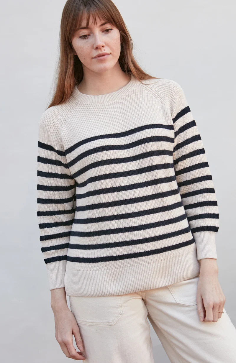 Gerippter bretonischer Damenpullover aus 100 % Baumwolle