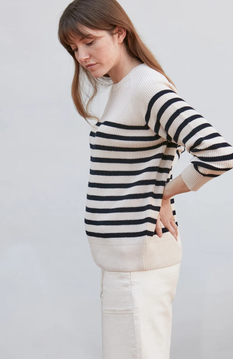 Gerippter bretonischer Damenpullover aus 100 % Baumwolle