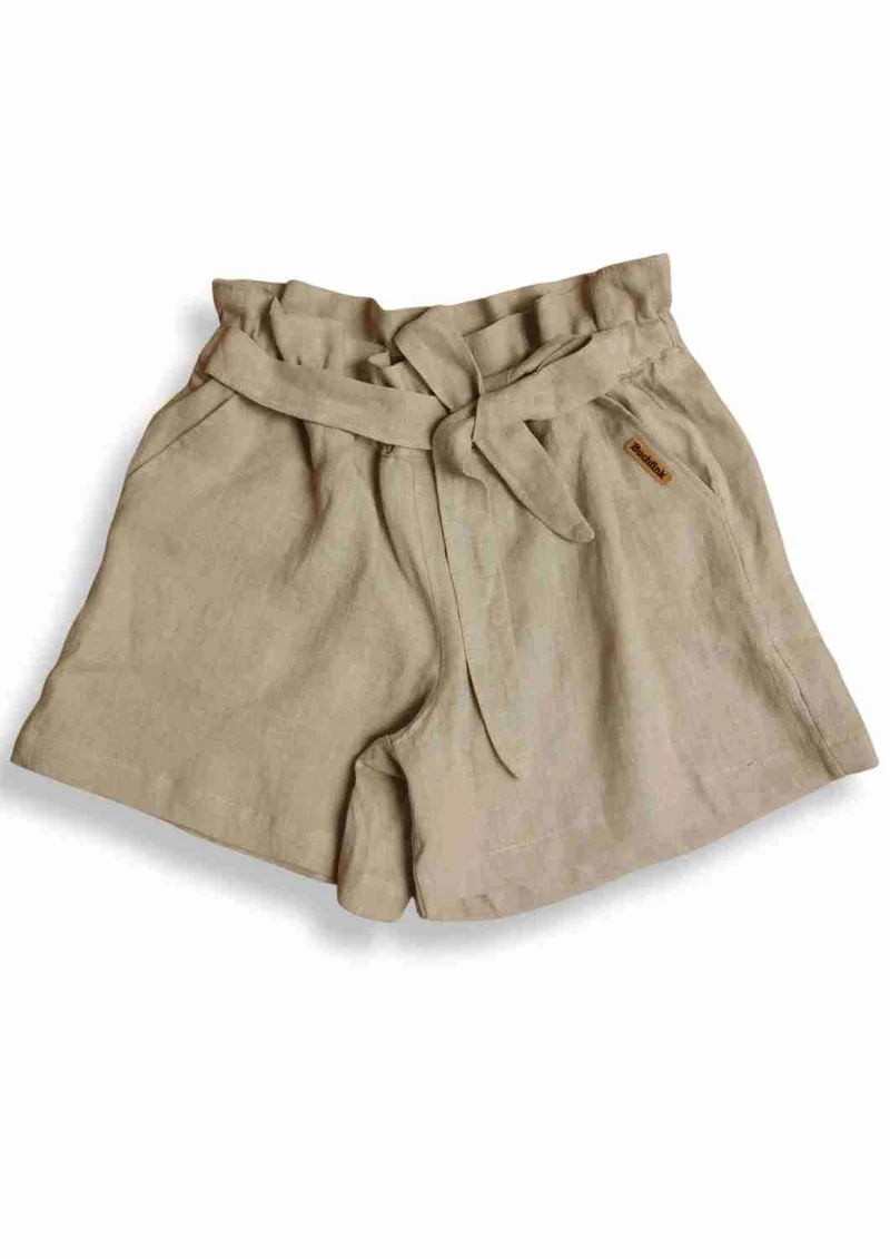 versandbereit: Paperbag Shorts aus Leinen "Sanddorn", S, L, XL, natur