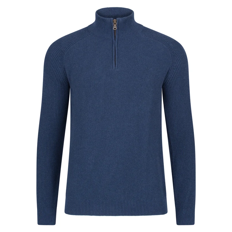 Mittelschwerer Herrenpullover aus 100 % Baumwolle mit Reißverschluss am Kragen