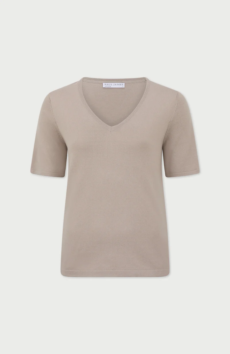 Womens Ultra Fine Cotton V Neck Knitted T-Shirt