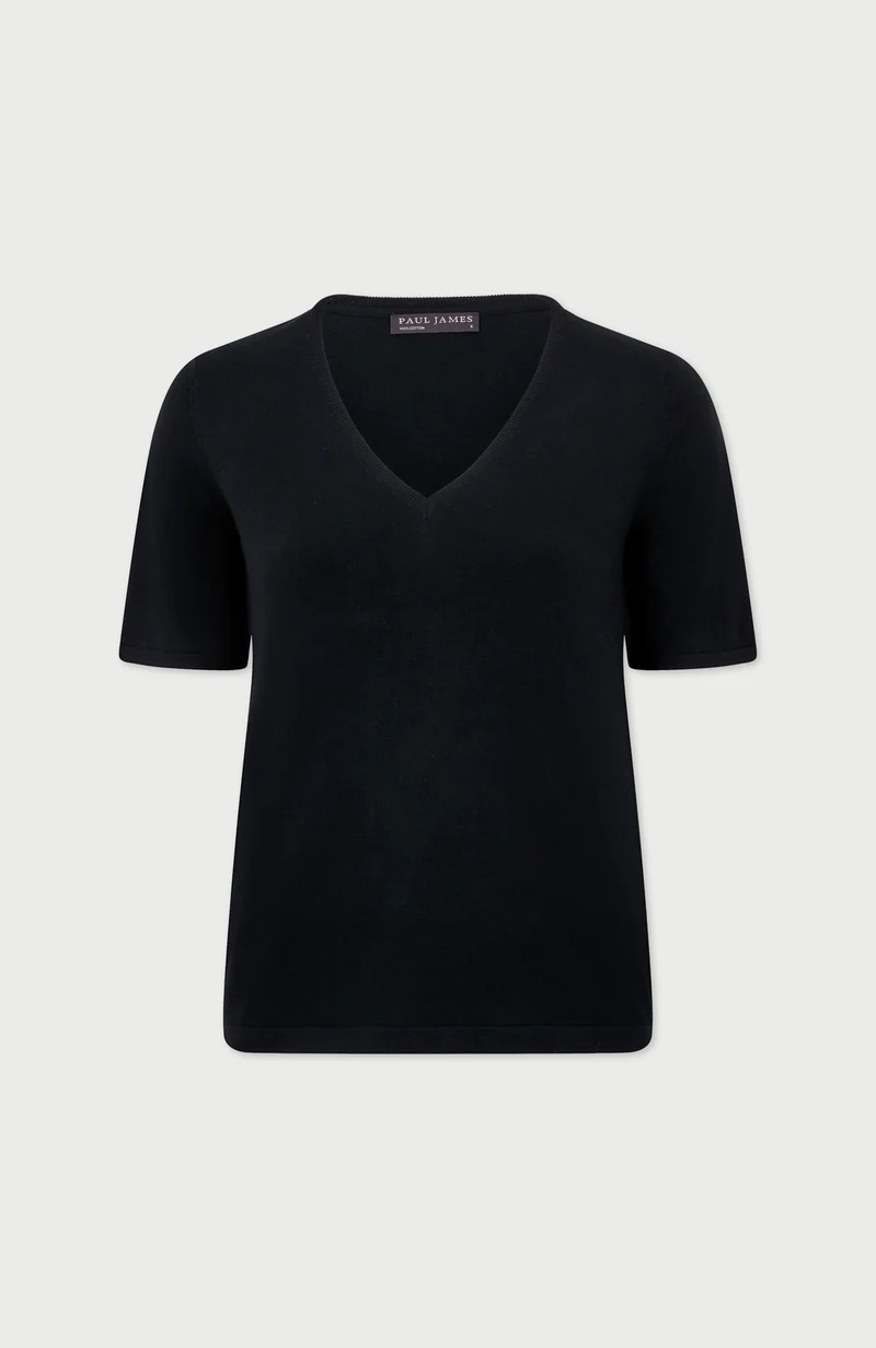 Womens Ultra Fine Cotton V Neck Knitted T-Shirt