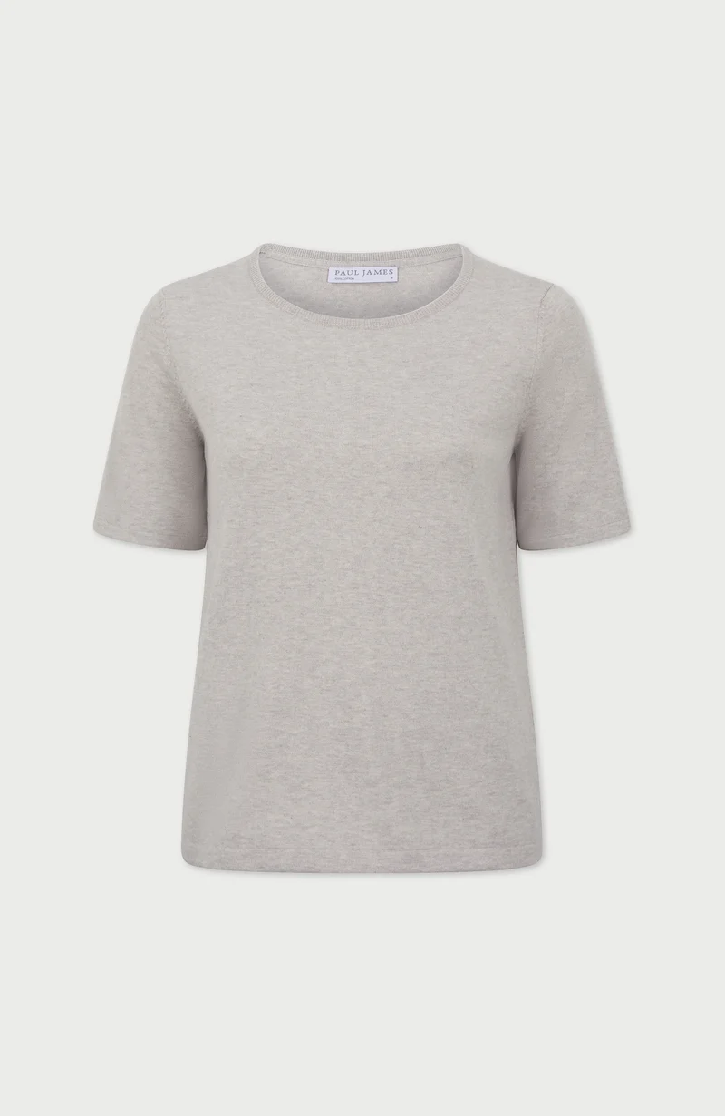 Womens Ultra Fine Cotton Crew Neck Knitted T-Shirt