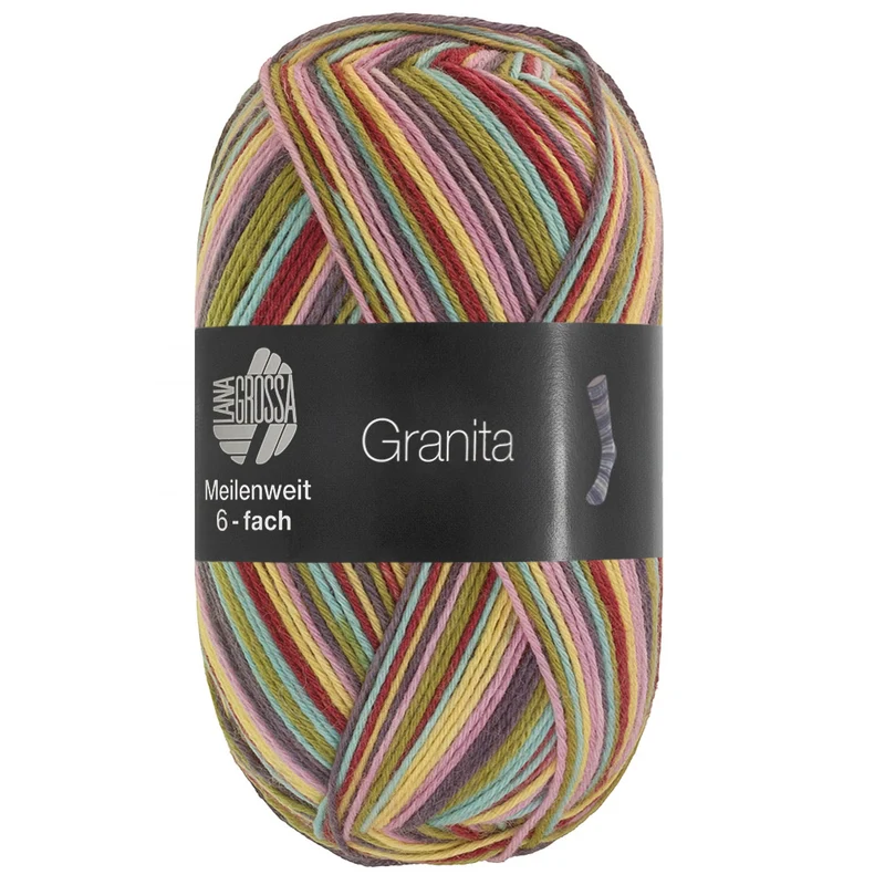 Lana Grossa Meilenweit 6-fach 150 Granita 9735 Türkis/Olive/Dunkelgrau/Rosa/Gelb/Dunkelbraun