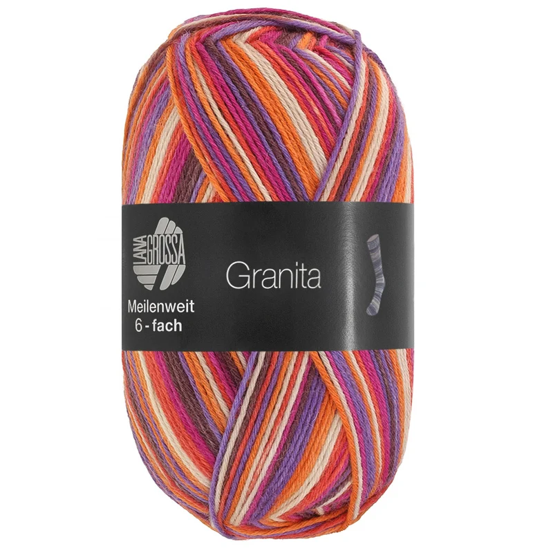 Lana Grossa Meilenweit 6-fach 150 Granita 9734 Dunkelbraun/Flieder/Orange/Perlbeige/Rot/Fuchsia
