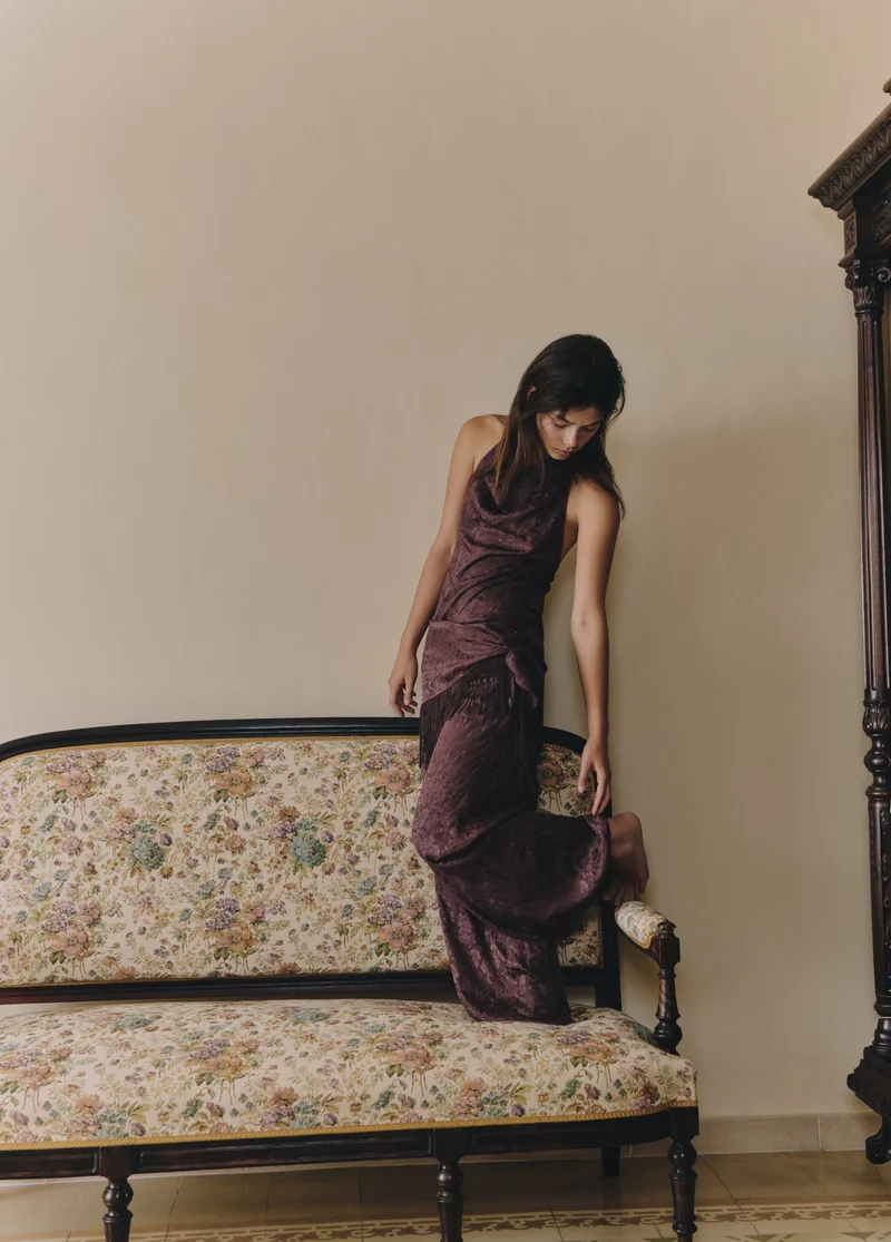 Harem pants with fringed scarf