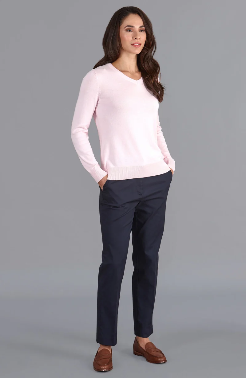 Damen-Pullover mit V-Ausschnitt aus reiner Baumwolle