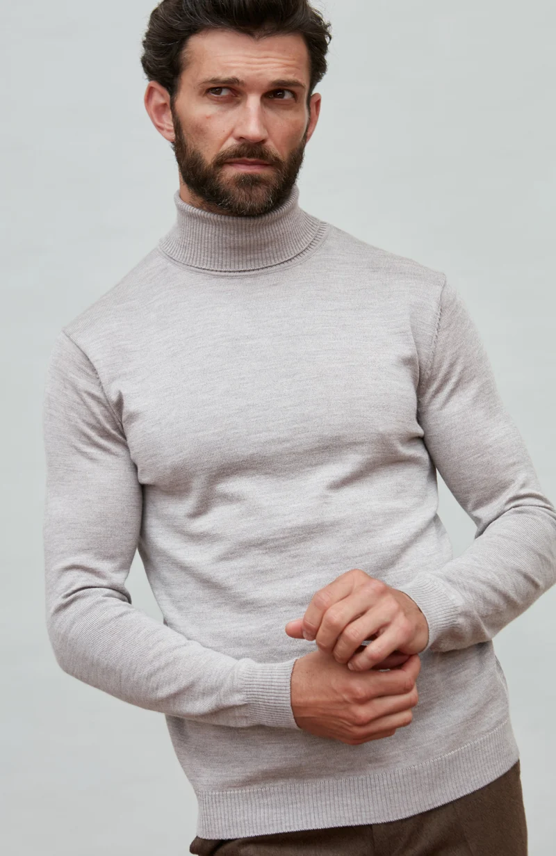 Rollkragenpullover aus extrafeiner Merinowolle für Herren