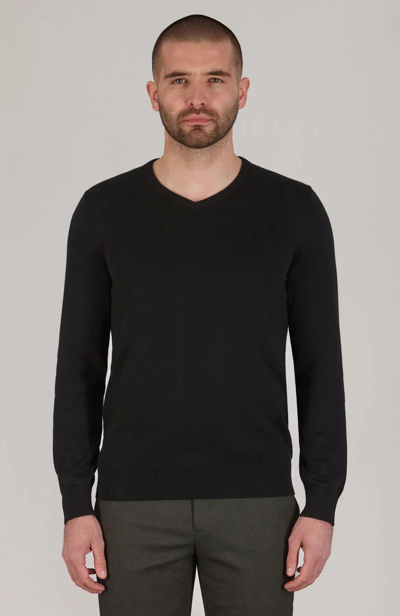 Herrenpullover aus 100 % Baumwolle mit V-Ausschnitt