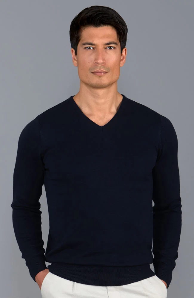 Herrenpullover aus 100 % Baumwolle mit V-Ausschnitt