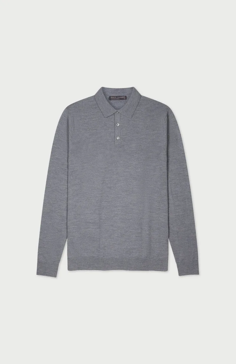 Langarm-Poloshirt aus extrafeiner Merinowolle für Herren