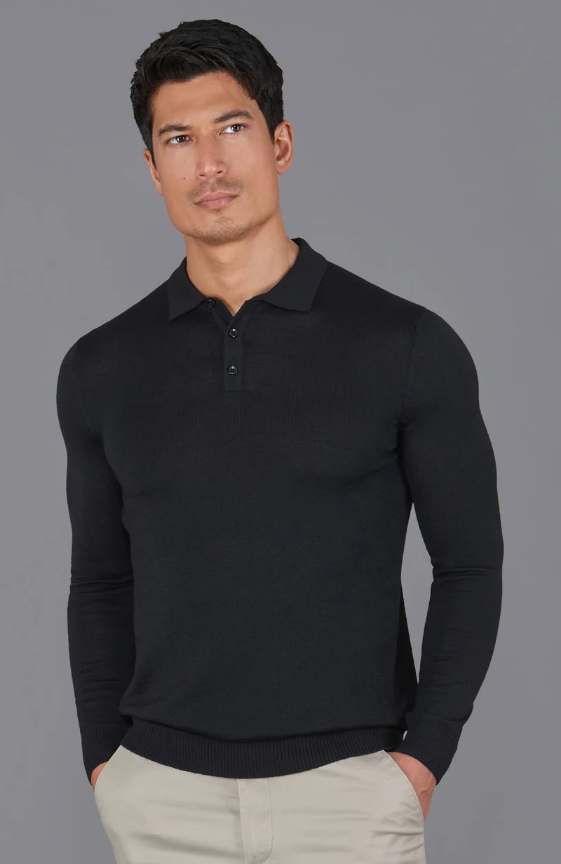 Langarm-Poloshirt aus extrafeiner Merinowolle für Herren