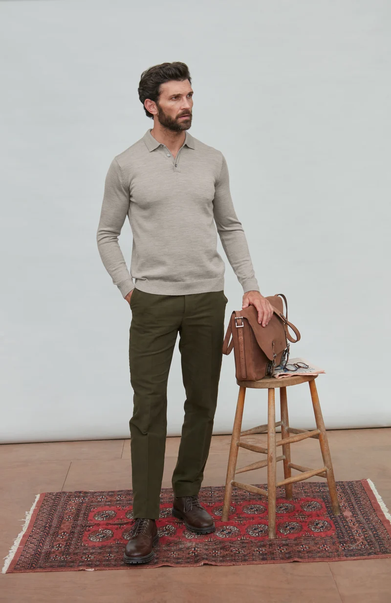 Langarm-Poloshirt aus extrafeiner Merinowolle für Herren