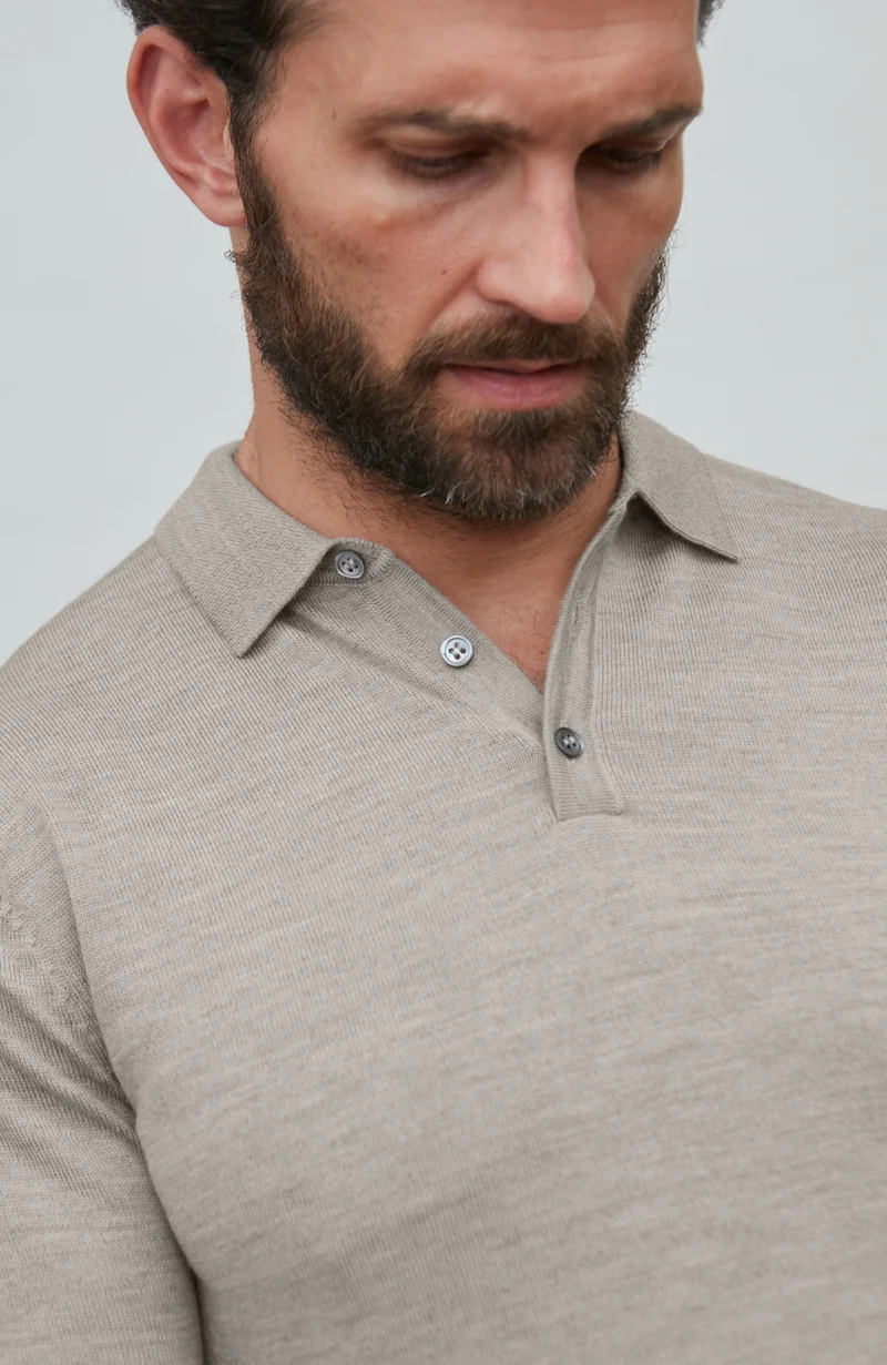 Langarm-Poloshirt aus extrafeiner Merinowolle für Herren