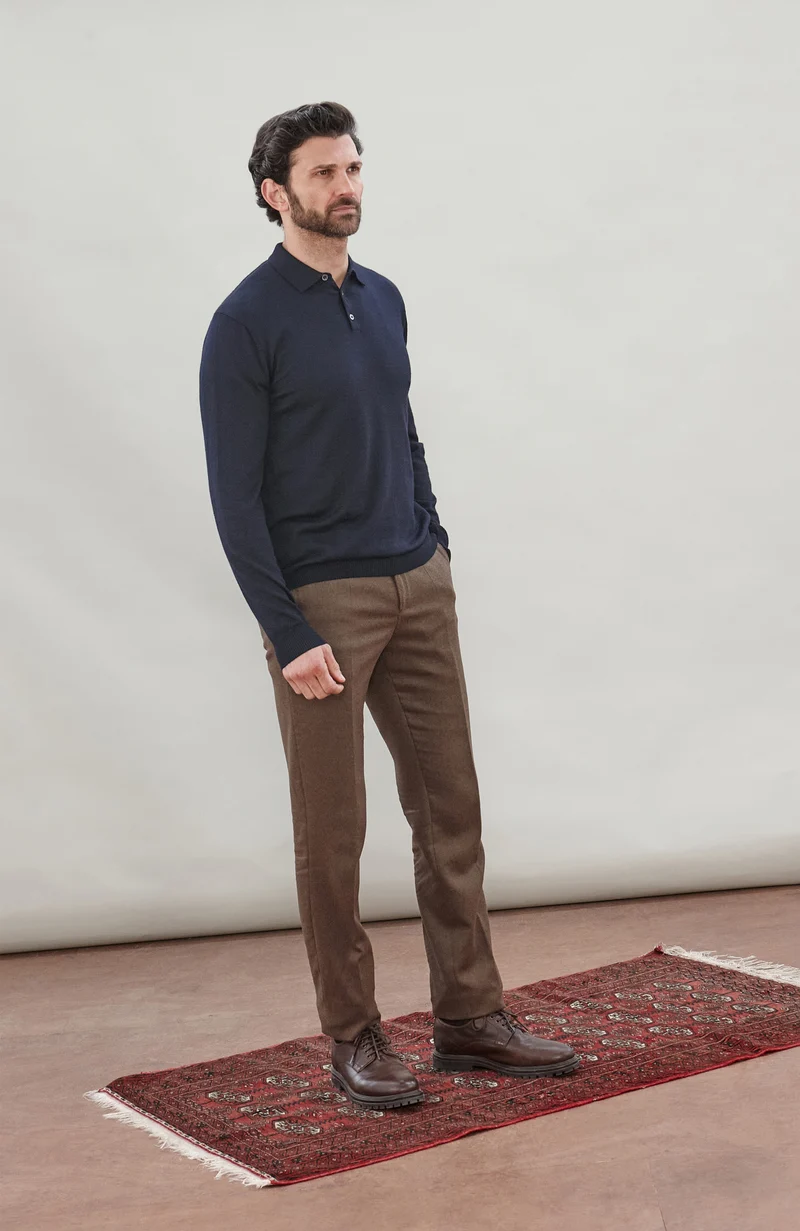 Langarm-Poloshirt aus extrafeiner Merinowolle für Herren