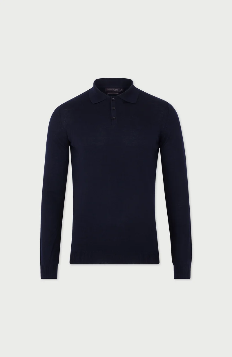 Langarm-Poloshirt aus extrafeiner Merinowolle für Herren