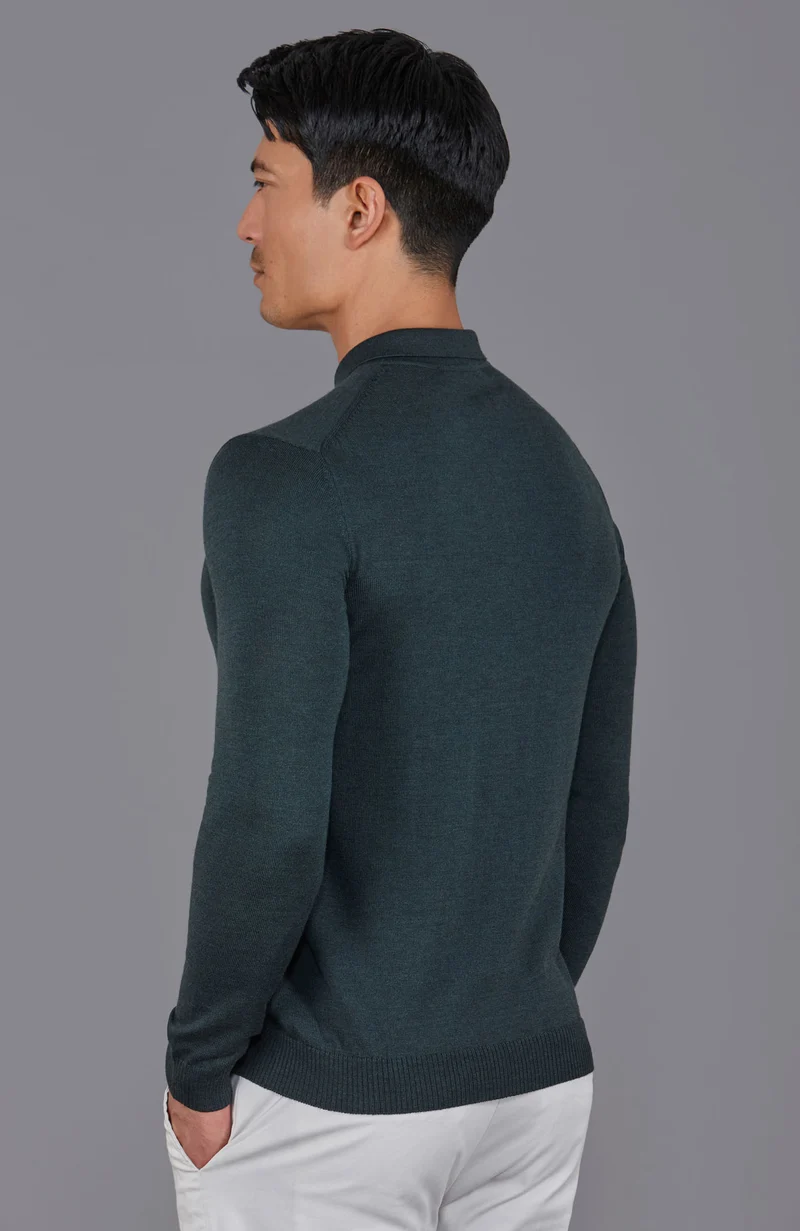 Langarm-Poloshirt aus extrafeiner Merinowolle für Herren