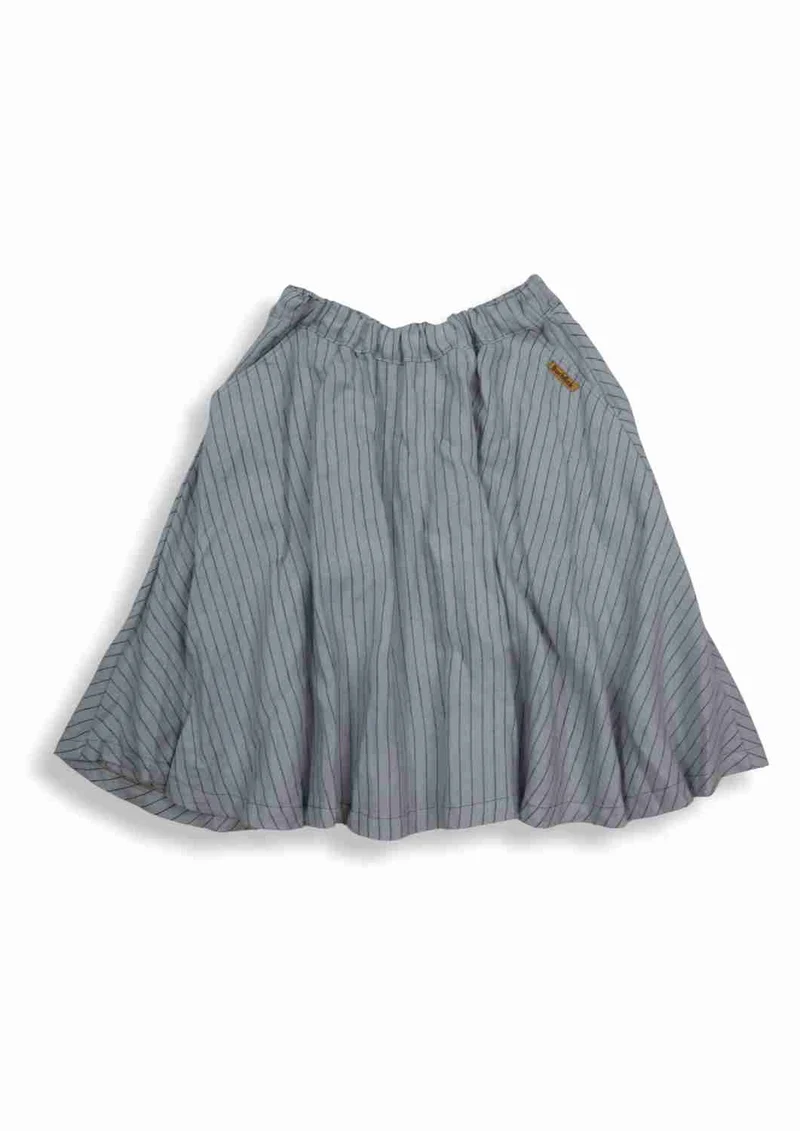 versandbereit: Leinen Rock für Damen "Chrysantheme", grau gestreift, S, XL