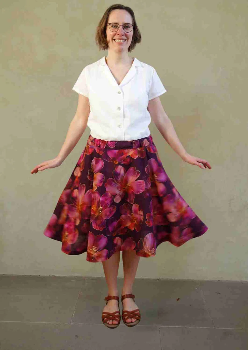 versandbereit: Leinen Rock für Damen "Chrysantheme", S, L, XL, XXL, Hibiskusblüten