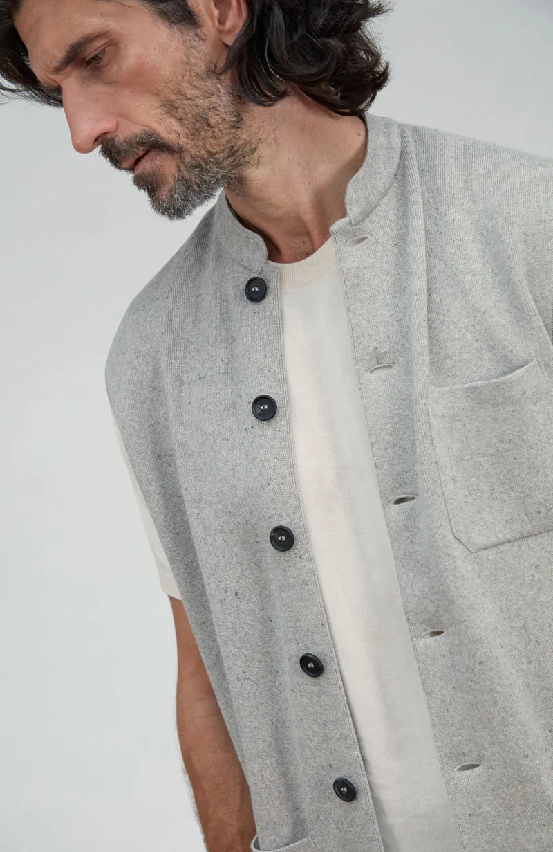 Mens Midweight Cotton Knitted Nehru Waistcoat