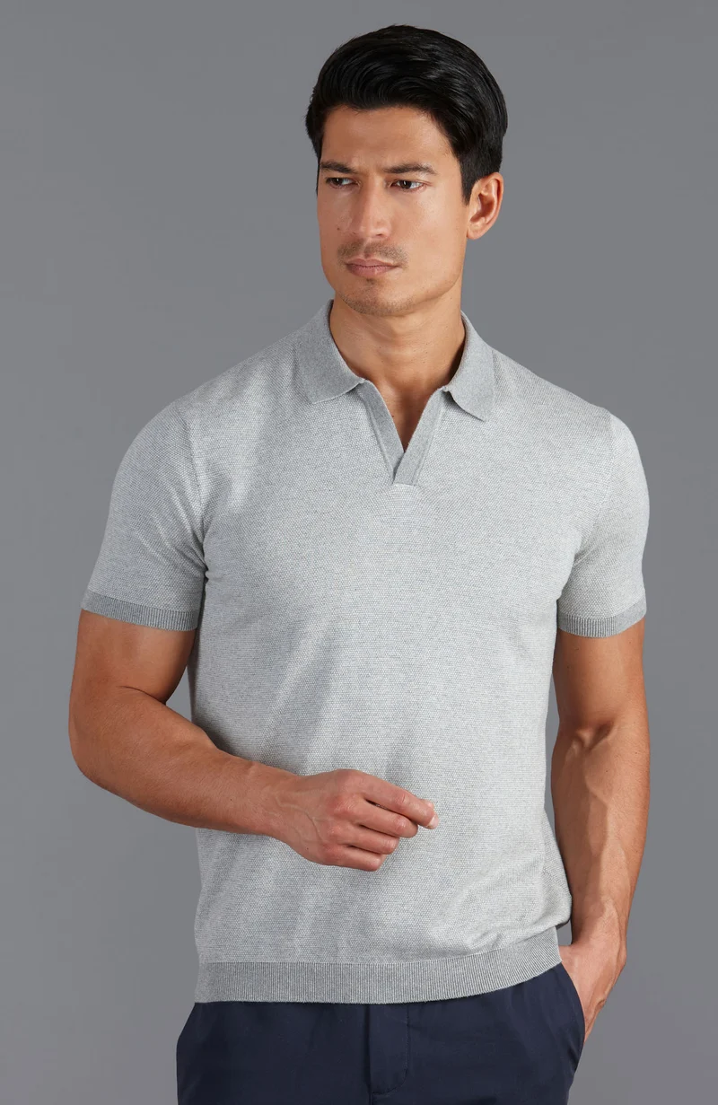 Leichtes Herren-Poloshirt mit Wabenmuster aus 100 % Baumwolle ohne Knöpfe