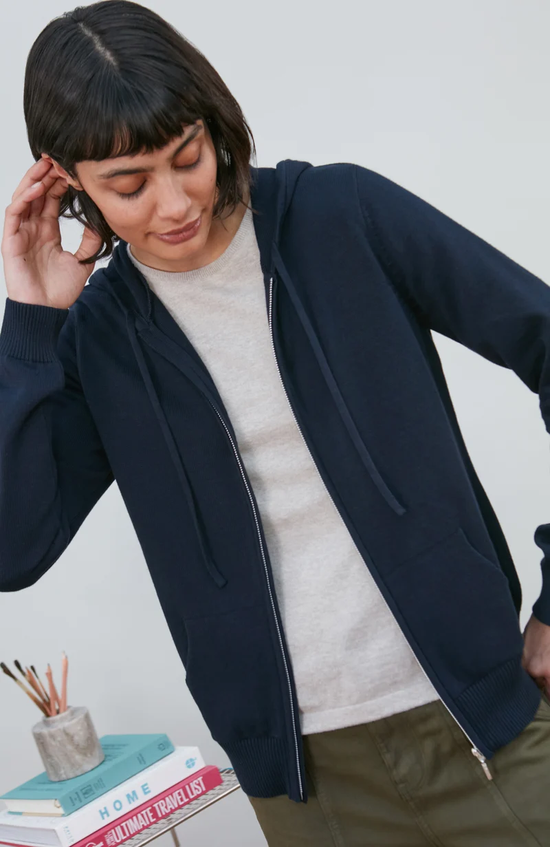 Damen-Kapuzenpullover aus 100 % Baumwolle mit durchgehendem Reißverschluss