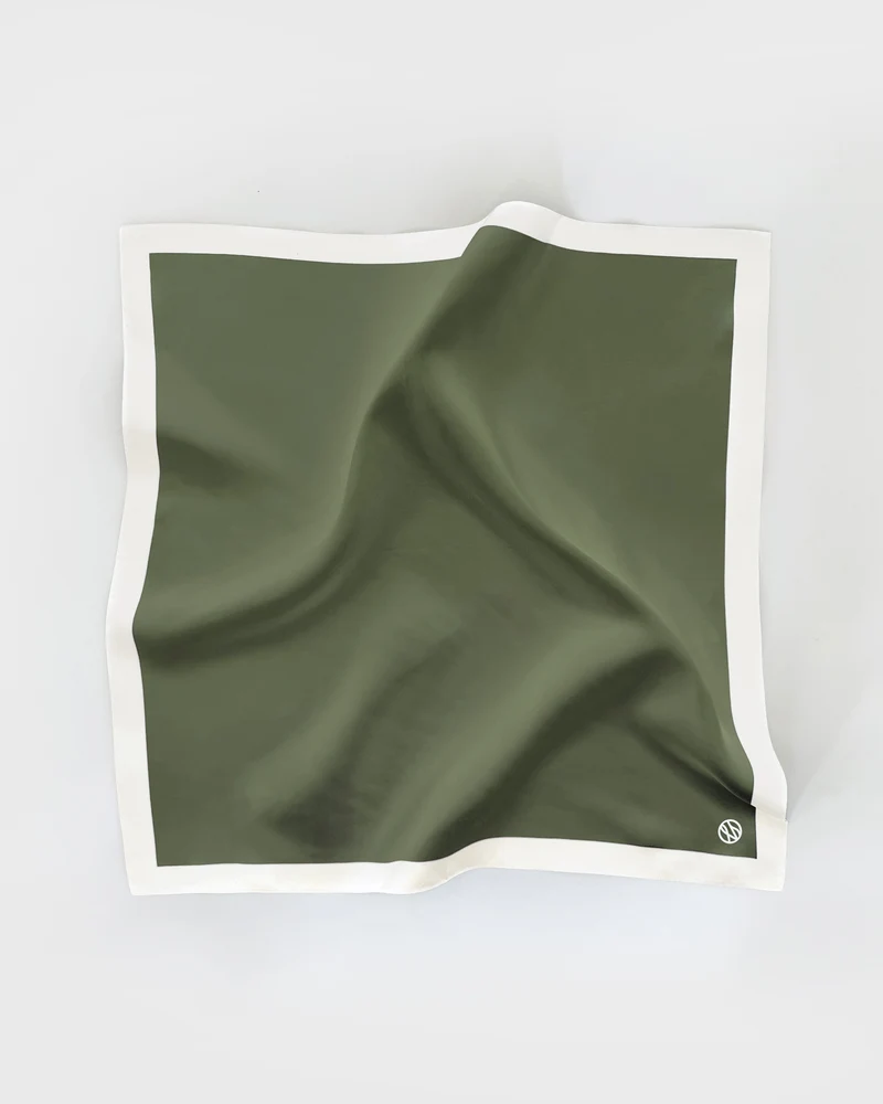Le Scarf Border Print Scarf Olive Green Cream