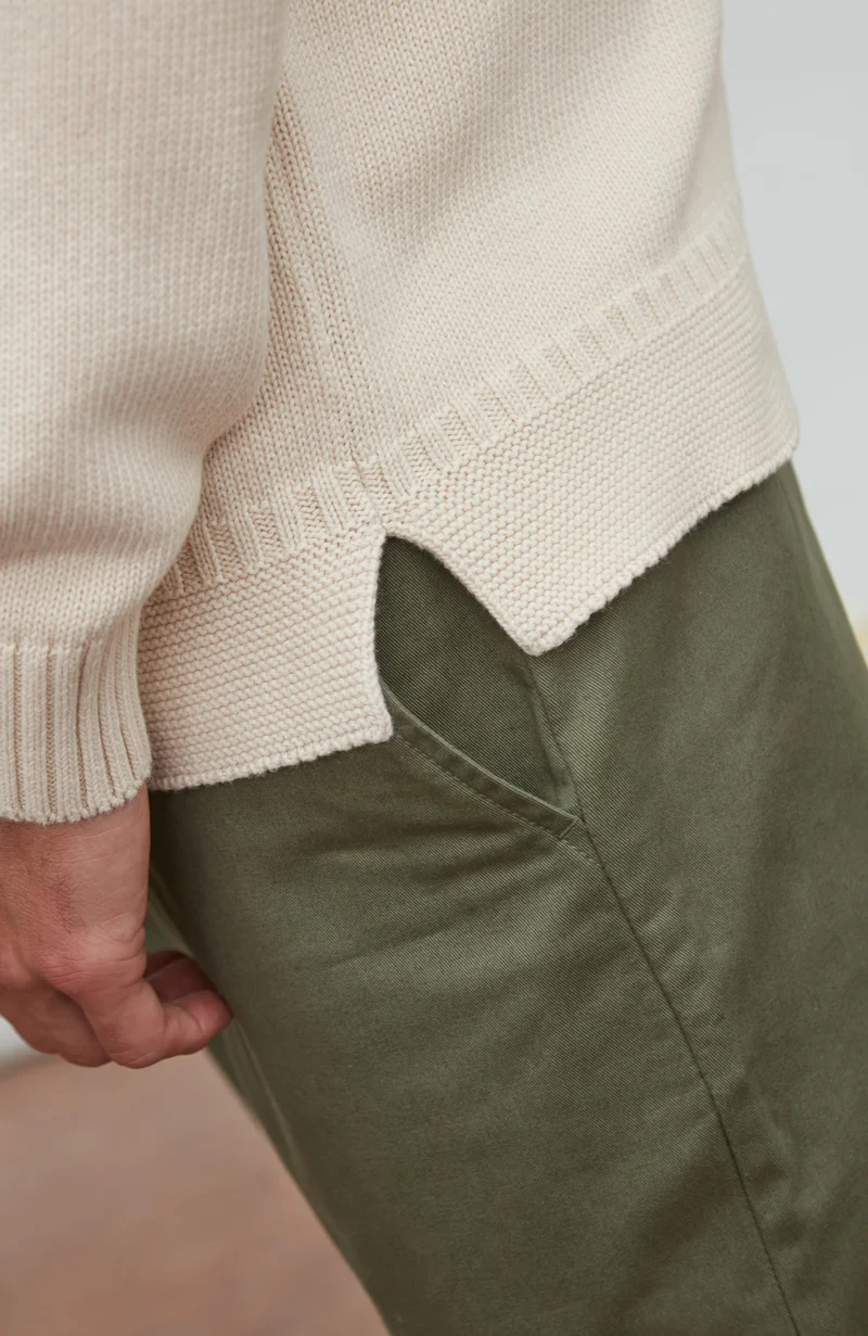 Mens Midweight Organic Cotton Linen Mock Neck Gansey Jumper