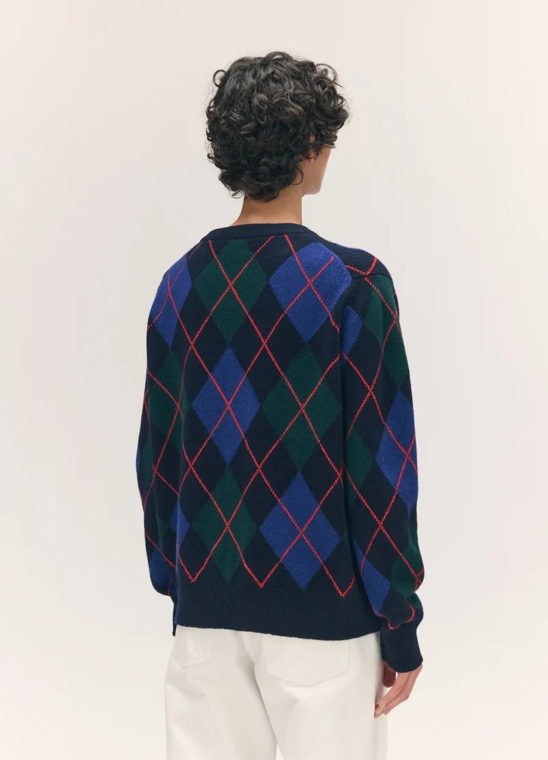 Ava Argyle Crewneck in Navy with Smalt