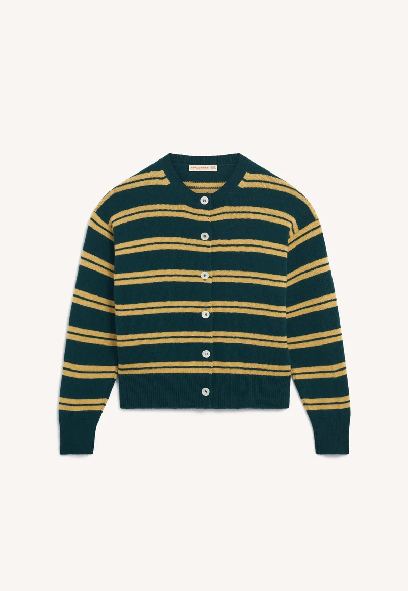 Ada Crewneck Cardigan in Holly/Yellow Stripe