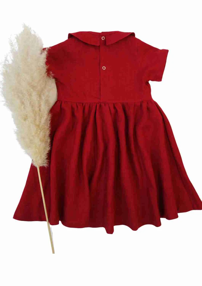 Leinenkleid für Mädchen mit Peter Pan Kragen "Kornblume", kurzarm