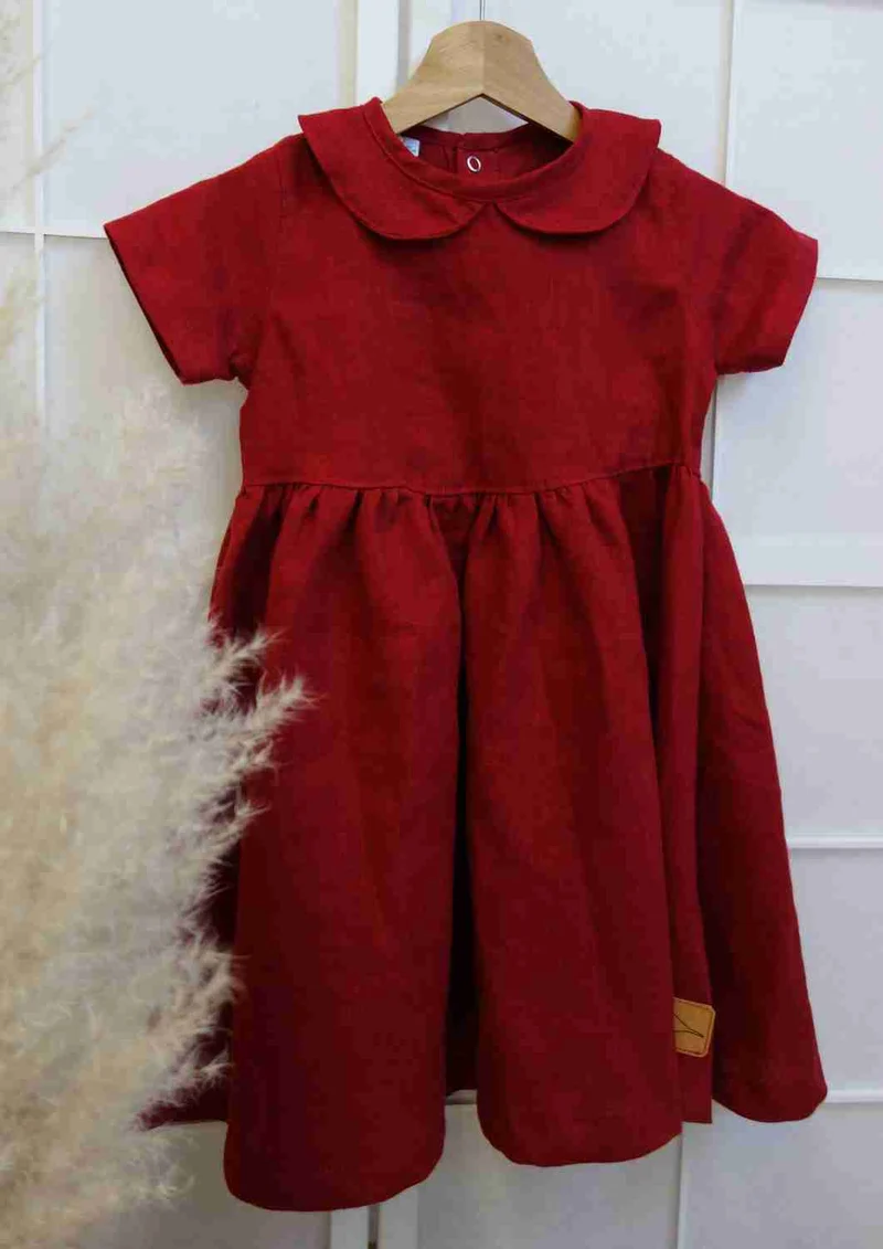 Leinenkleid für Mädchen mit Peter Pan Kragen "Kornblume", kurzarm