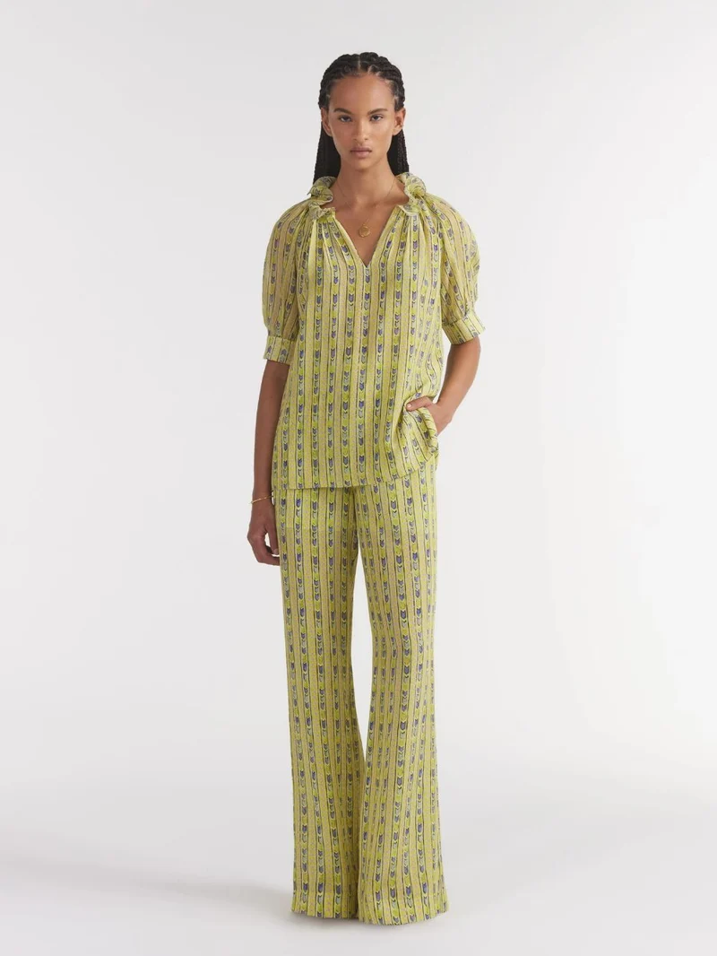 Jaimie Trousers Faience Floral Lime