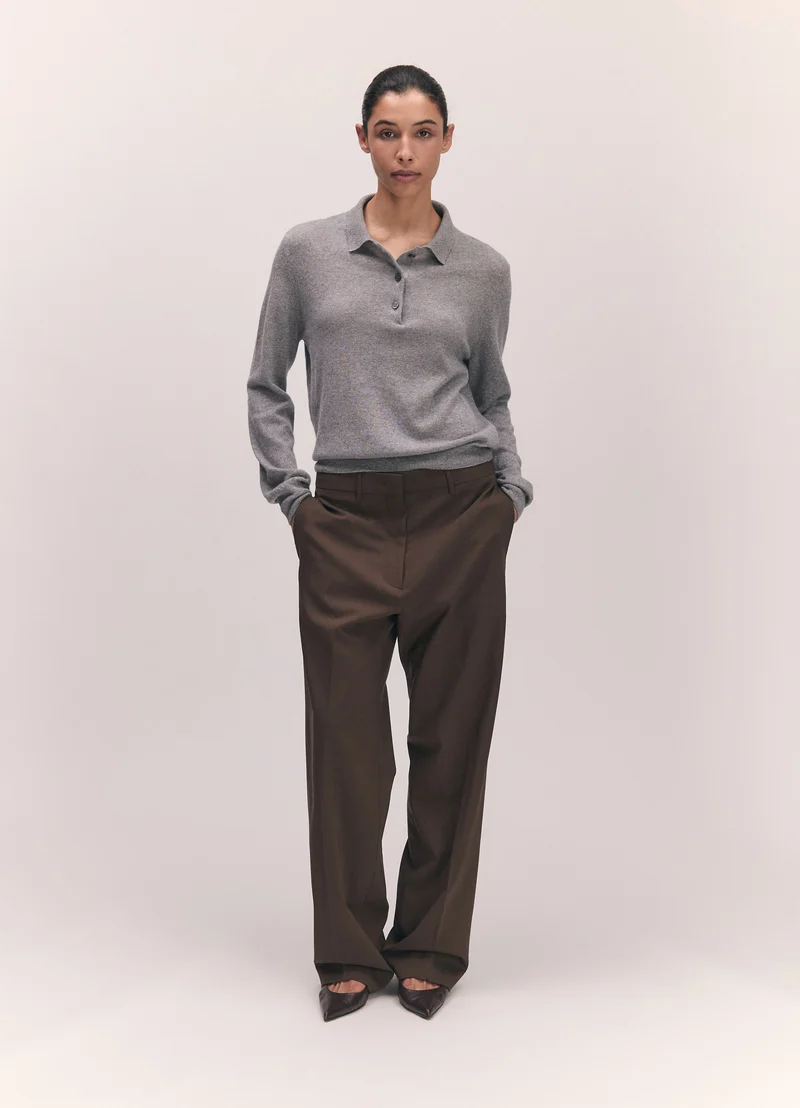 Aoife Cashmere Polo Shirt in Soft Grey